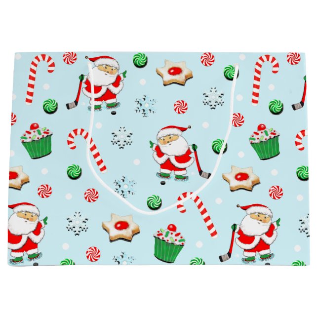 Hockey Player Christmas Holiday Large Gift Bag (Front)