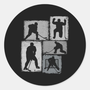 Hockey Player Collage Men Kids Coach Youth Boys _1 Classic Round Sticker