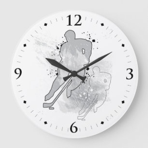 Hockey Player Double Vision Grey Ice Man Cave Large Clock