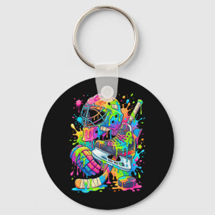Hockey Player Drip Ice Cream Dripping Boys Kids Key Ring