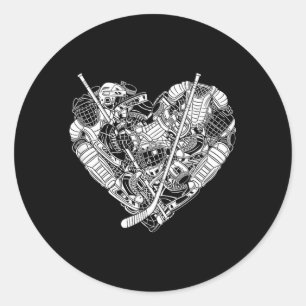 Hockey Player Equipment Heart Shape Love Classic Round Sticker
