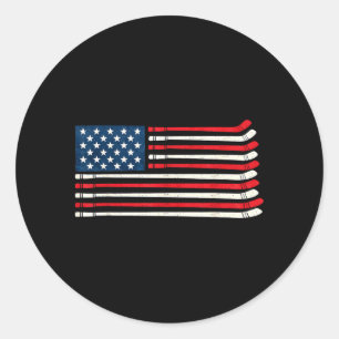 Hockey Player Fan Ice Hockey Aamerican Flag 4th Of Classic Round Sticker