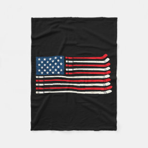 Hockey Player Fan Ice Hockey Aamerican Flag 4th Of Fleece Blanket