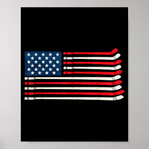 Hockey Player Fan Ice Hockey Aamerican Flag 4th Of Poster