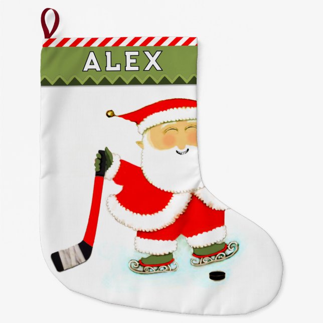 Hockey Player Gift Large Christmas Stocking (Front)