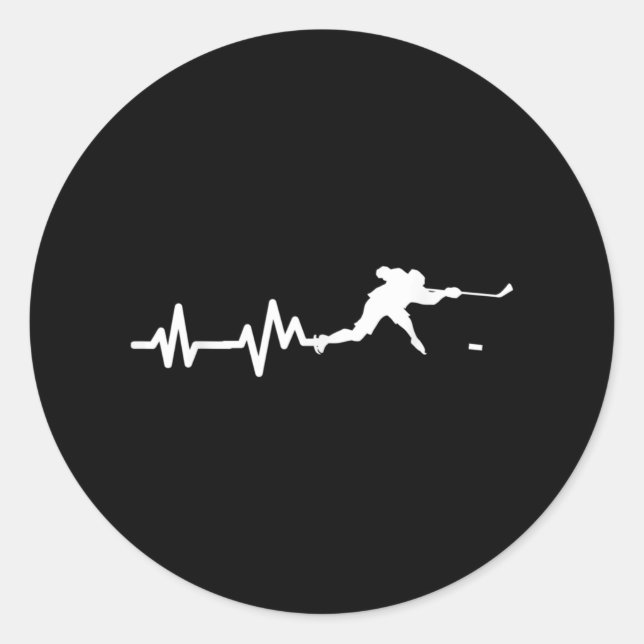 Hockey Player Heartbeat Ice Hockey Classic Round Sticker (Front)