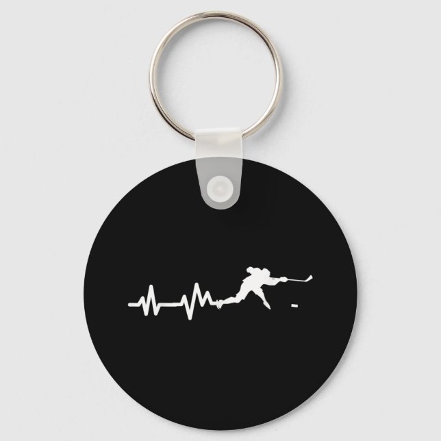 Hockey Player Heartbeat Ice Hockey Key Ring (Front)