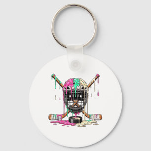 Hockey Player Ice Cream Drip Boys Kids Ice Hockey Key Ring