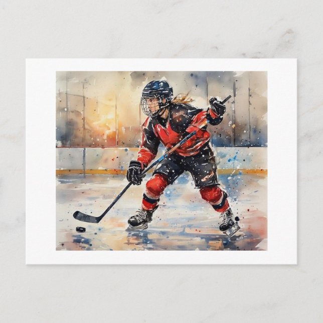 Hockey Player in Action,  Postcard (Front)