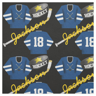 Hockey Player Jersey Puck and Stick Name Number Fabric