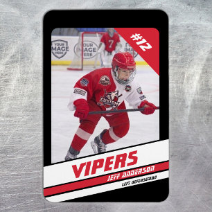 Hockey Player Keepsake On Vibrant Red Black Magnet