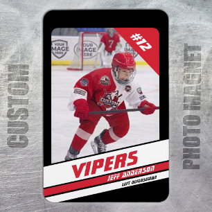 Hockey Player Keepsake On Vibrant Red Black Magnet