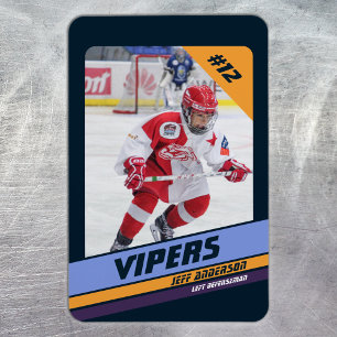 Hockey Player Keepsake On Vibrant Violet Magnet