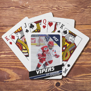 Hockey Player Keepsake On Vigourous Blue White Playing Cards