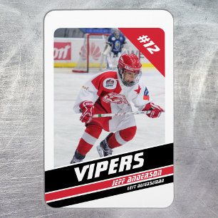 Hockey Player Keepsake On Vigourous Red White Magnet