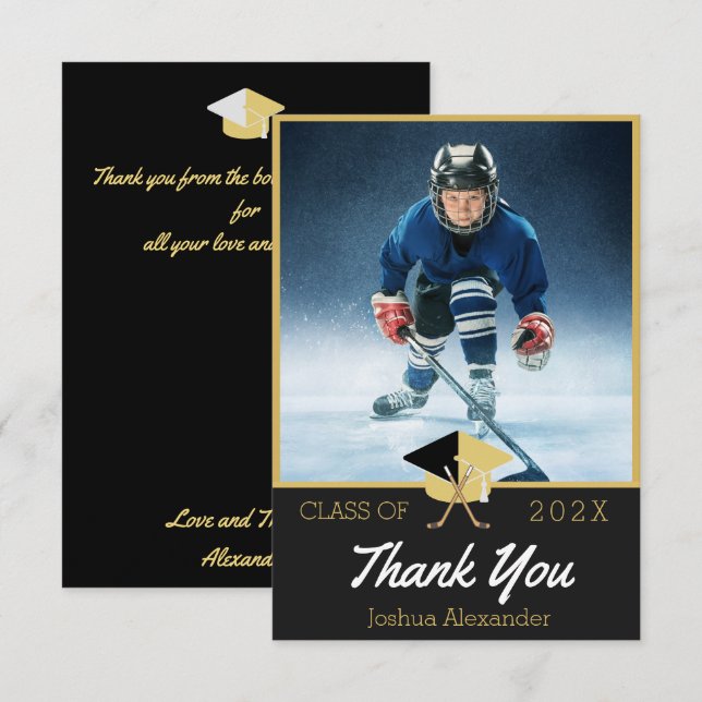 Hockey player Modern Photo graduation class of Thank You Card (Front/Back)