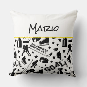 Hockey Player NAME Puck Stick Goal Sports Fun Cushion