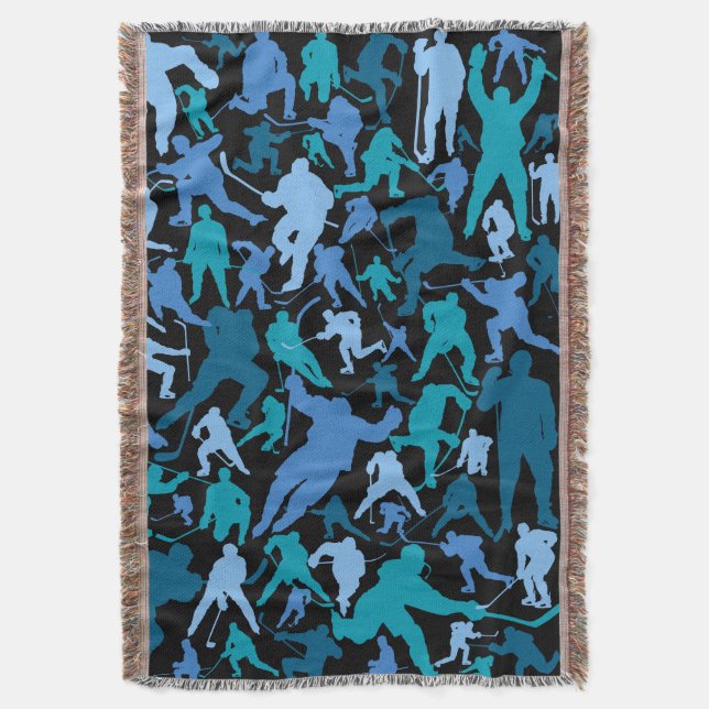Hockey Player Pattern Throw Blanket (Front Vertical)