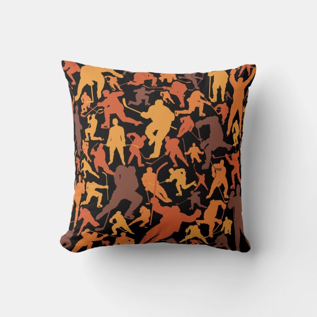 Hockey Player Pattern Throw Pillow (Front)
