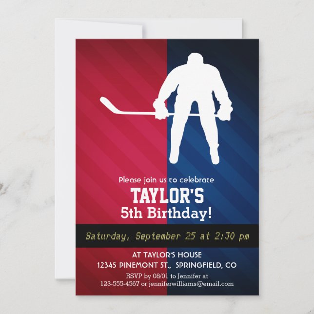 Hockey Player; Red, White, and Blue Invitation (Front)
