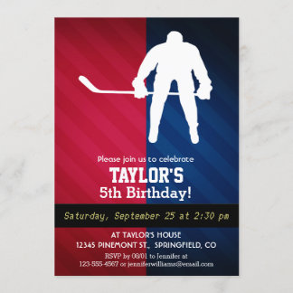 Hockey Player; Red, White, and Blue Invitation