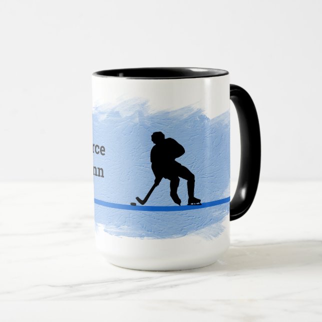 Hockey - Player Silhouette and Puck Personalize Mug (Front Right)