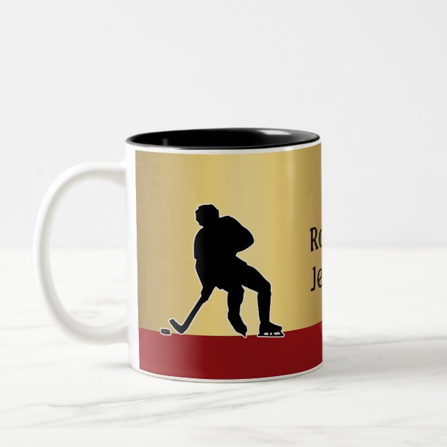 Hockey Player Silhouette personalised Two-Tone Coffee Mug (Left)