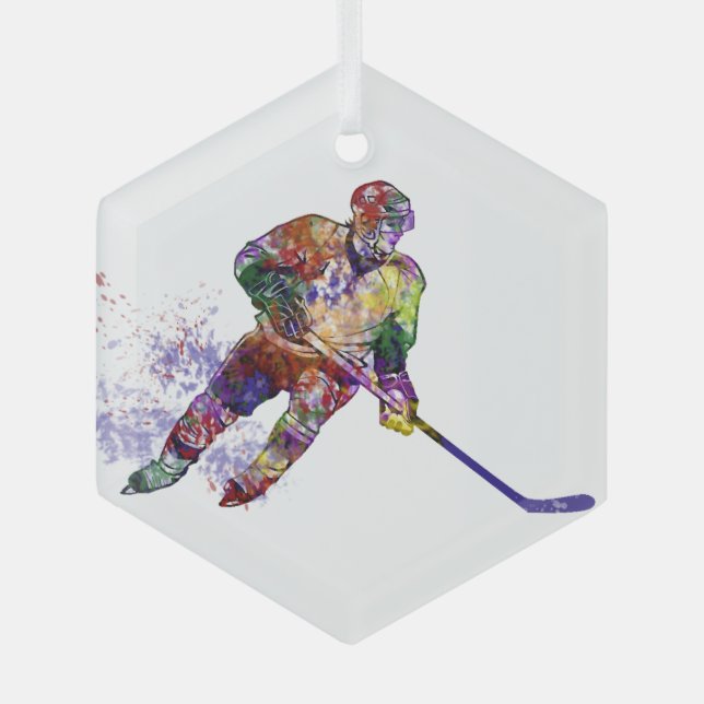 Hockey Player Sport  Glass Tree Decoration (Front)
