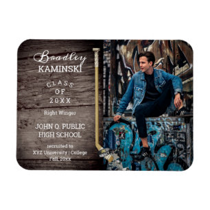 Hockey Player Sports Graduation Photo Announcement Magnet