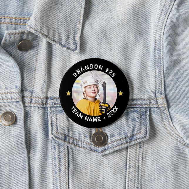 Hockey Player Team Photo Your Colour Personalised 7.5 Cm Round Badge (In Situ)