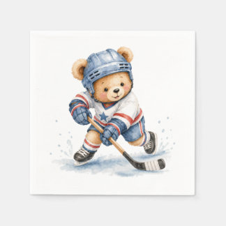 Hockey Player Teddy Bear Baby Shower Birthday Boy Napkin