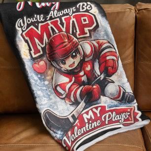 Hockey Player Valentine Ice Hockey's Biggest Fan Fleece Blanket