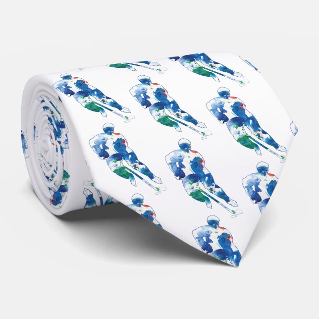 Hockey Player Watercolor Tie (Rolled)