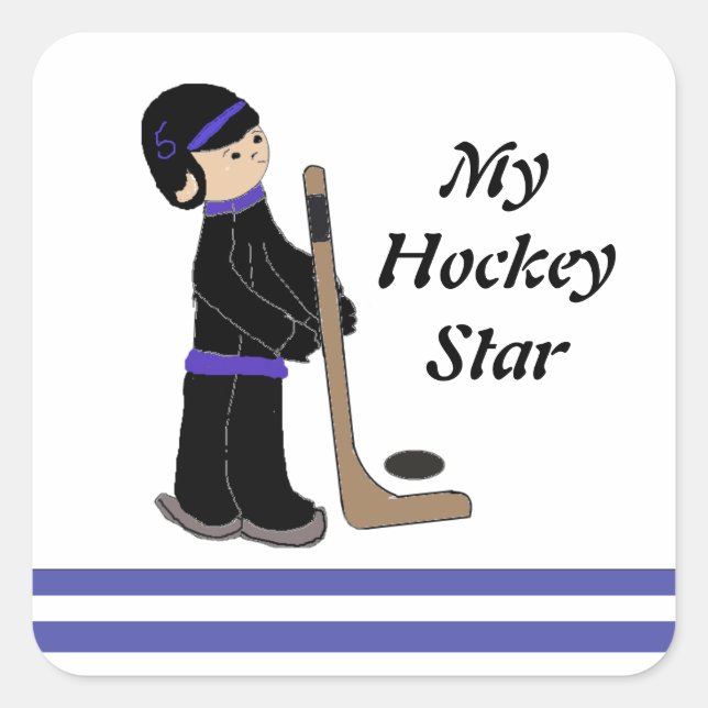 Hockey Player with Stick and Puck Square Sticker (Front)