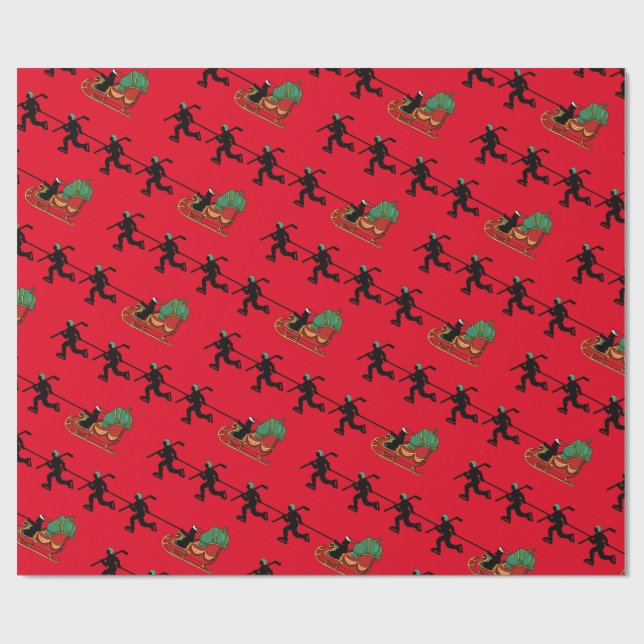 Hockey Players and Santa's Sleigh Wrapping Paper (Flat)