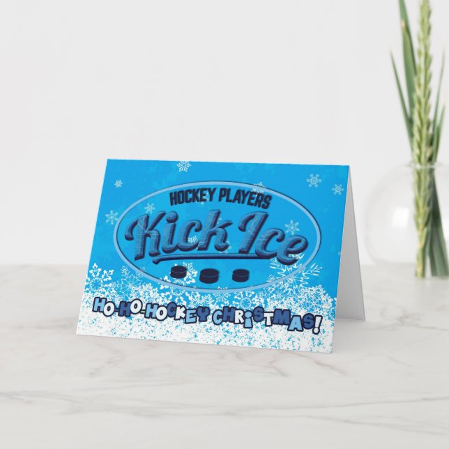 Hockey Players Kickice Christmas Card (Front)