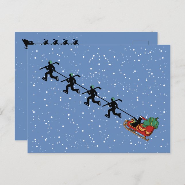 Hockey Players Pulling Sleigh Folded Greeting Card (Front/Back)