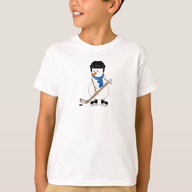 Hockey Playing Snowman T-Shirt (Front)