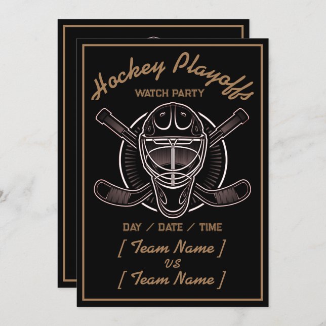 Hockey Playoffs Black And Gold Invitation (Front/Back)