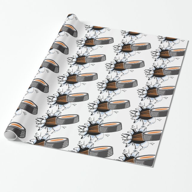 Hockey Puck Breakout Wrapping Paper (Unrolled)