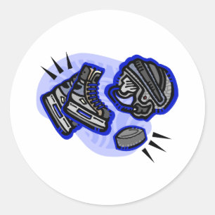 Hockey Puck Helmet & Skates Classic Round Sticker