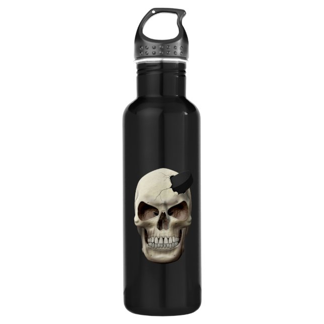 Hockey Puck in Skull 710 Ml Water Bottle (Front)