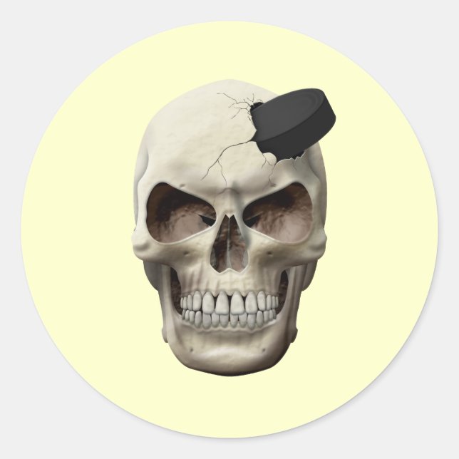 Hockey Puck in Skull Classic Round Sticker (Front)