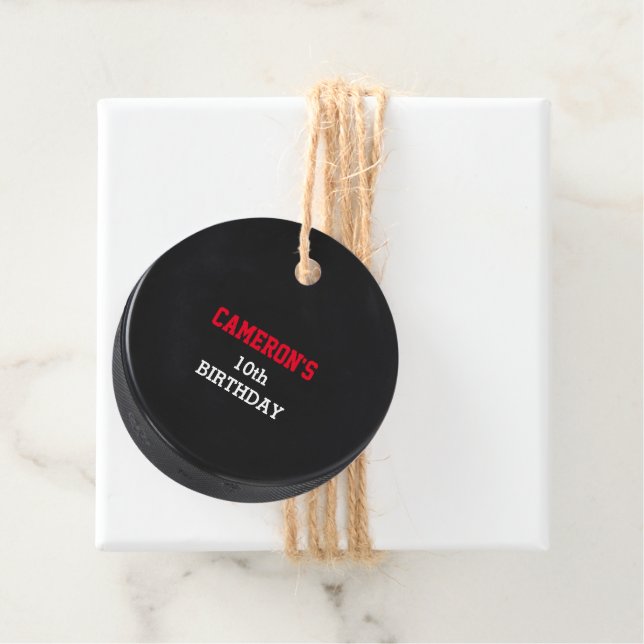 Hockey Puck Red Favour Tags (In Situ)