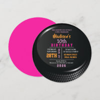 HOCKEY PUCK ROUND Girls Birthday Party Invitation