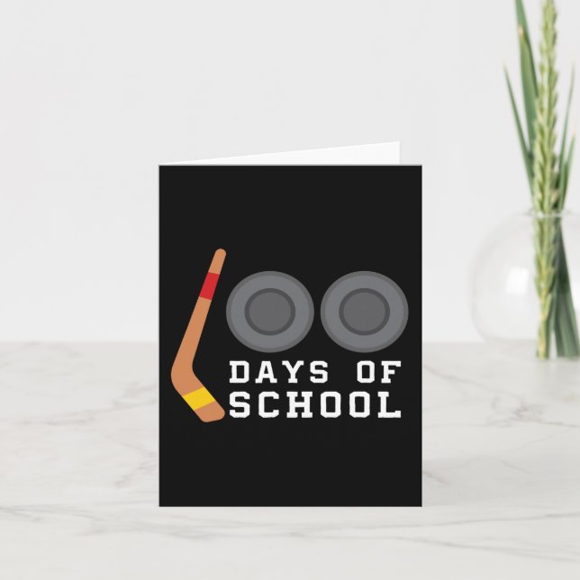 Hockey Puck Stick 100 Days Of School Teacher Boy  Card (Front)