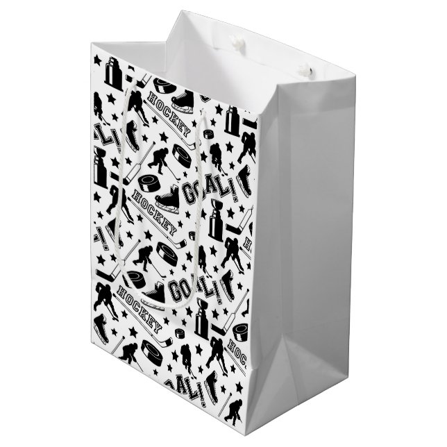 Hockey Puck Stick Goal Player Sports Ice Medium Gift Bag (Front Angled)