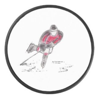 Hockey Puck with Original Sketch of Hockey Player