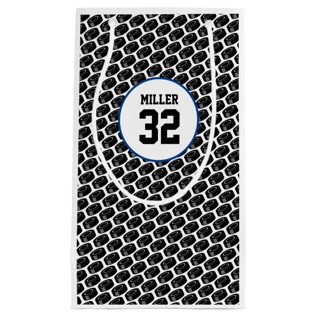 Hockey Pucks Player Name Number Game Sports Sticks Small Gift Bag (Front)