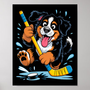 Hockey Puppy Bernese Mountain Dog Ice Rink Fun Poster